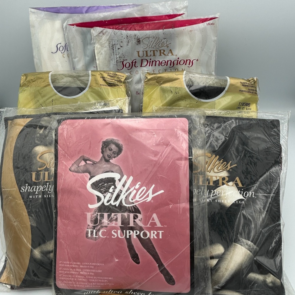 Vintage PANTYHOSE Nylons Lot 8 Silkies Ultra Support Control Top Italy Sz Large